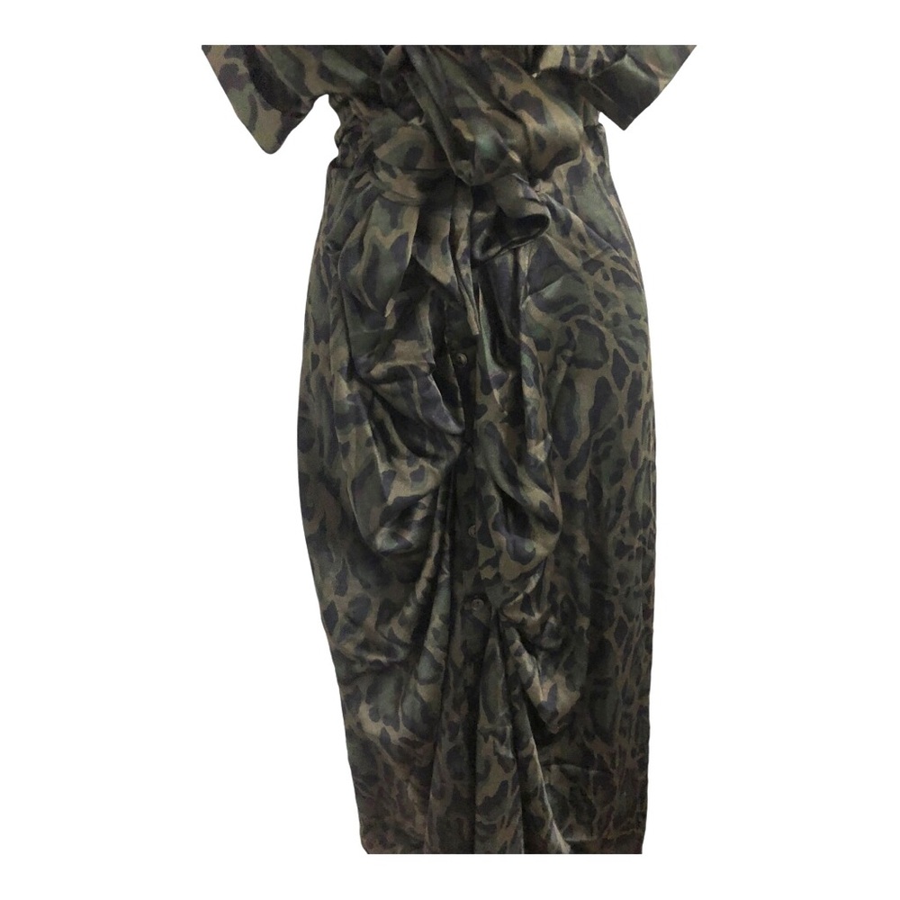 Steve Madden TORI Tony camo green satin look belted button front shirtdress szL - Picture 11 of 17